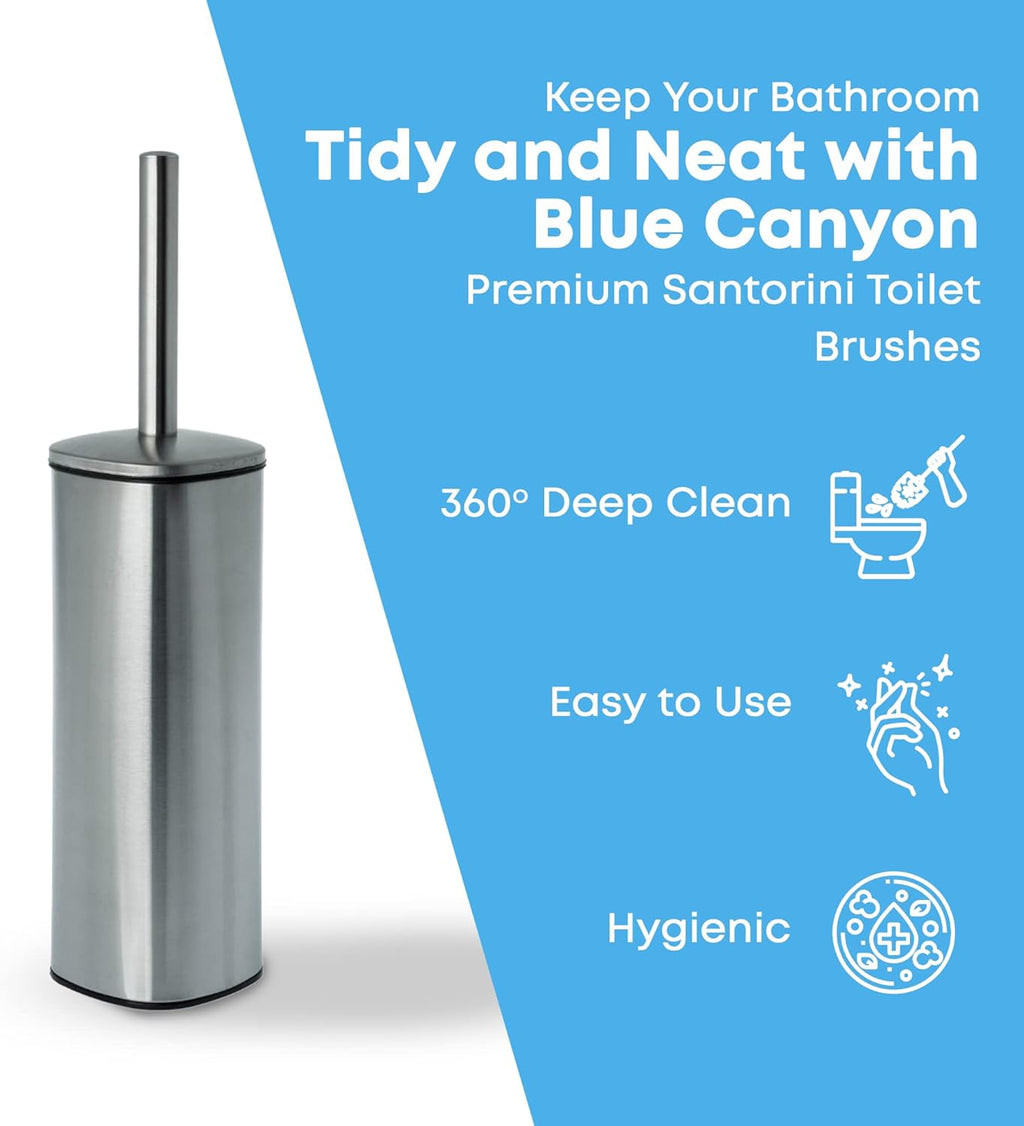 Santorini Toilet Brush & Holder for Bathroom, Flexible Toilet Bowl Plastic Brush Head for Deep Cleaning, Compact Size, Elegant Design – Chrome