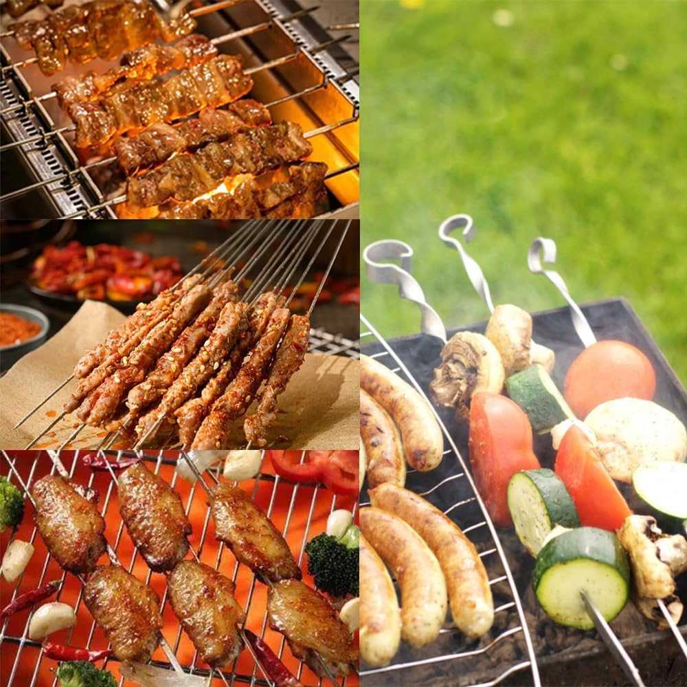Ram© 1B09W9YRSNQ2 X Kebab Skewers, Set of 12 Stainless Steel BBQ Grilling Skewers Flat Reusable Metal Skewer Sticks for BBQ, Cocktail, Shish Kabob, Party Essentials, 30cm