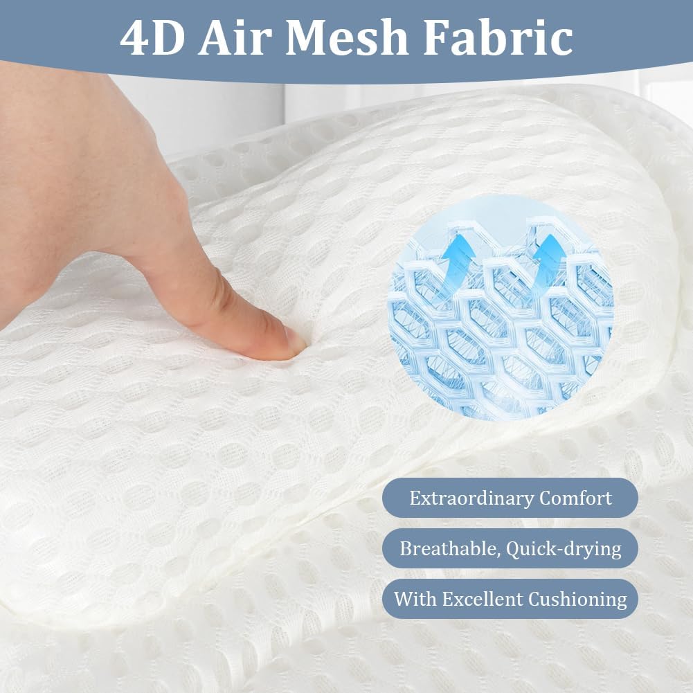 Bath Pillow, 4D Luxury Bath Bathtub Pillow for Head, Neck, Shoulder and Back Support, Ergonomic Breathable Mesh SPA Tub Pillow with 6 Powerful Suction Cups, Fits all Bathtub