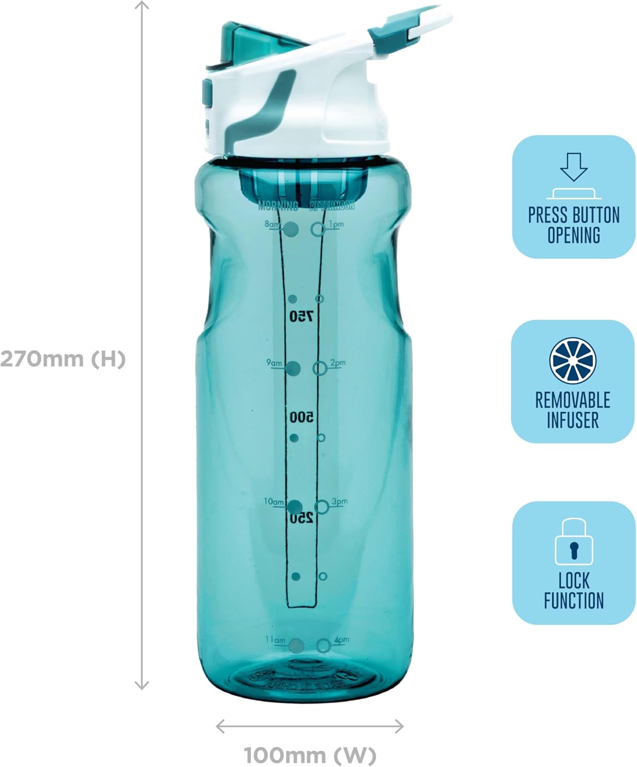 Chugger Water Bottle with Infuser, Green, 1 litre Capacity
