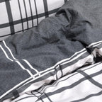 Sleepdown 100% Pure Cotton Check Natural Black Reversible Duvet Cover Quilt Pillow Cases Bedding Set Soft Easy Care - Double (200cm x 200cm)