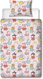 Character World Peppa Pig and Friends Official Single Bed Duvet Cover Set | Colourful Playful Design Reversible 2 Sided Bedding Including Matching Pillow Case
