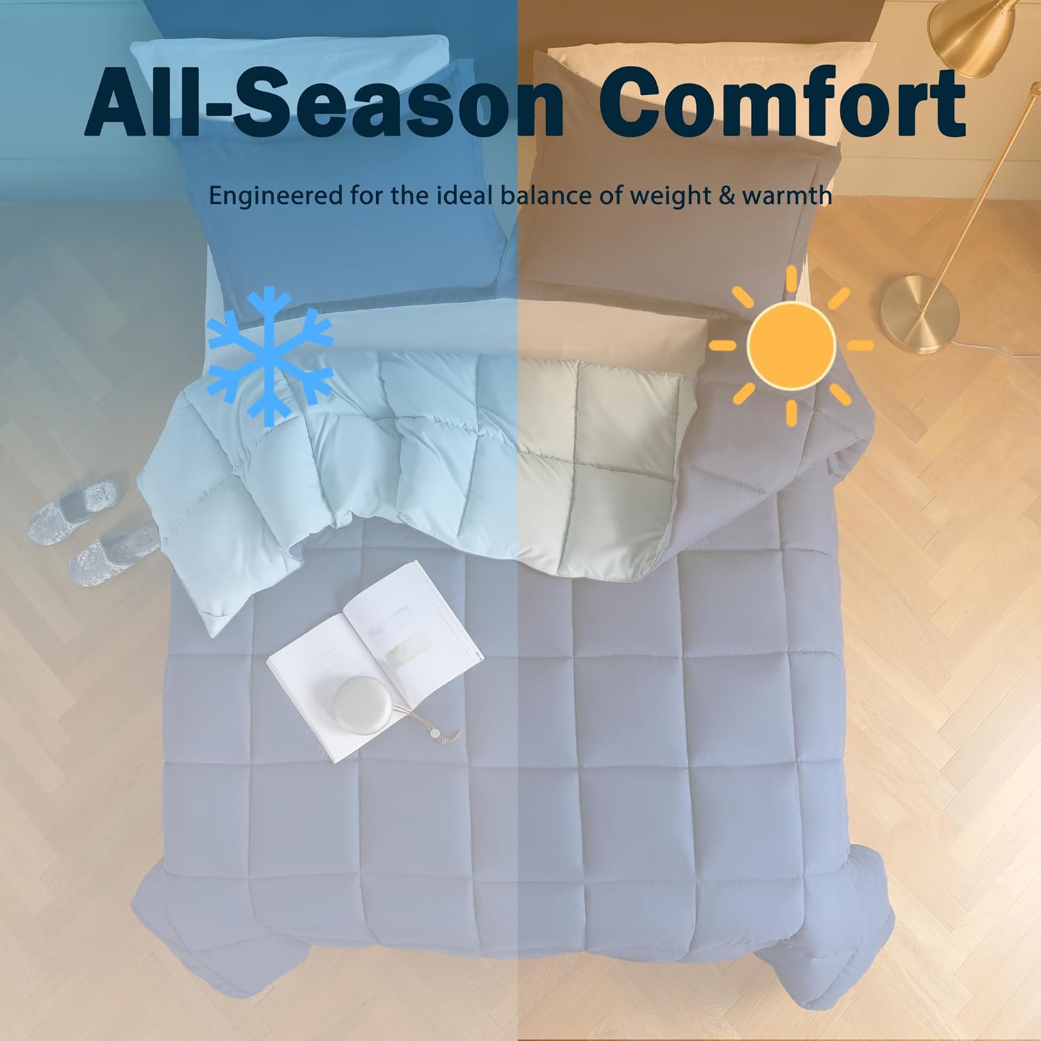 3 Pieces Navy Blue Coverless Duvet King - 240 x 220cm - Cassette Box Construction - Corner Duvet Tabs - Solid Reversible 10.5 Tog Comforter - 100% Down Alternative & Breathable Bedding Secondary image