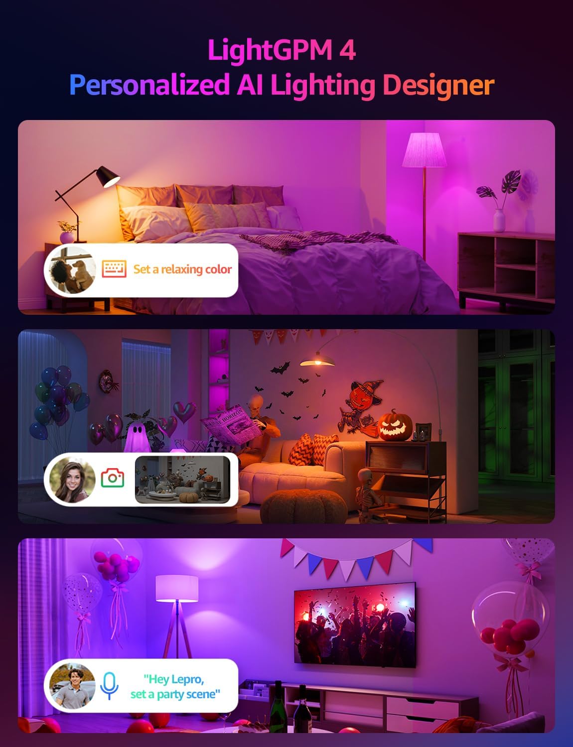 AI Smart Bulb E27, Music Sync WiFi Bulb, Voice Control Smart Screw Bulb, Colour Changing Light Bulbs, RGBCCT, Work with Alexa & Google Assistant, Personalized AI Lighting Designer