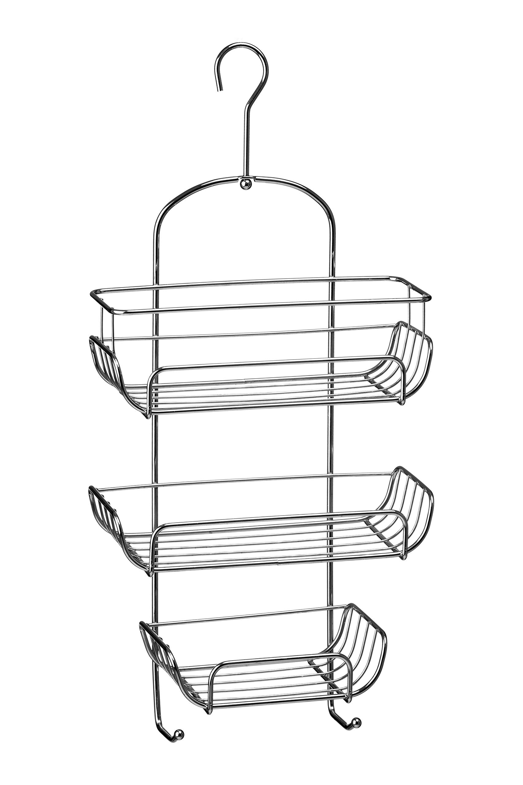 Housewares 3-Tier Shower Caddy / Shelf Silver Small Storage Baskets / Hanging Organiser Chrome Bathroom Caddy / Shower Organiser 25 x 11 x 52
