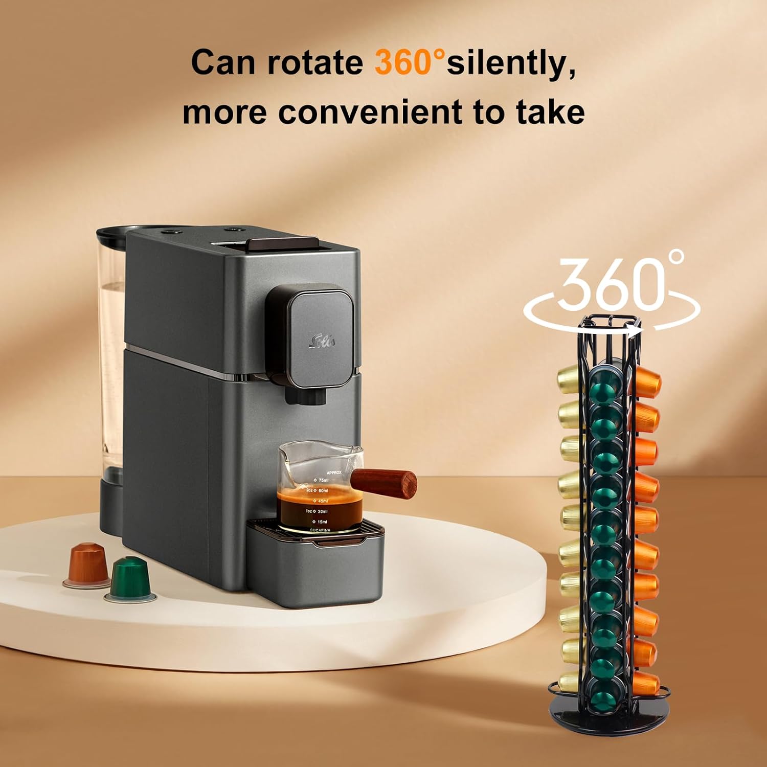 Coffee Capsule Holder Compatible for Nespresso - Coffee Pod Holder Classic 40 pcs Rotating Design Stainless Steel,Coffe Storage Rack for Capsule Holder Nespresso Capsule Storage（Black)