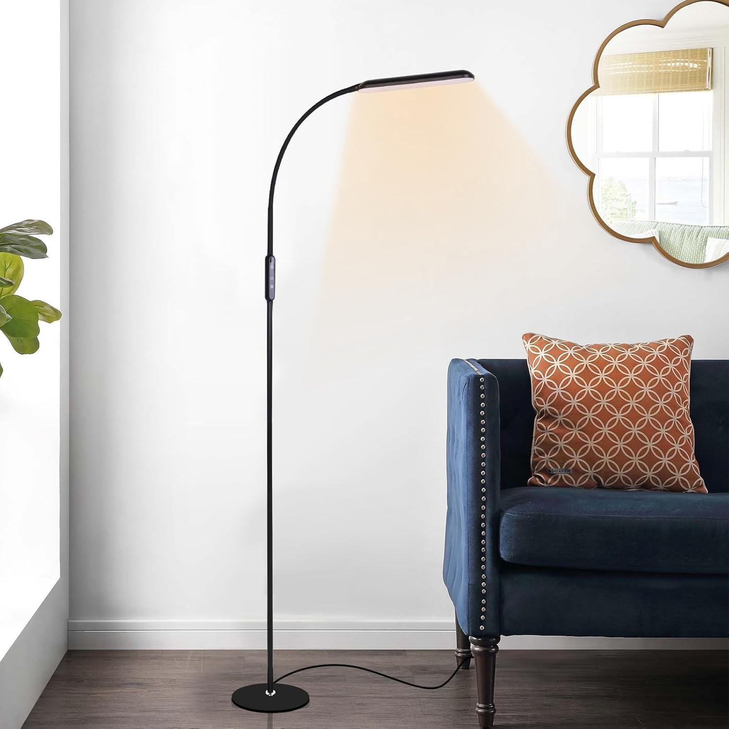 LED Floor Lamp, Reading Standing Lamps with Touch Control for Living Room, Bedroom, Dimmable Standing Lamp with 5 Color Temperature & 5 Brightness Levels, Gooseneck Height Adjustable, Black Main image