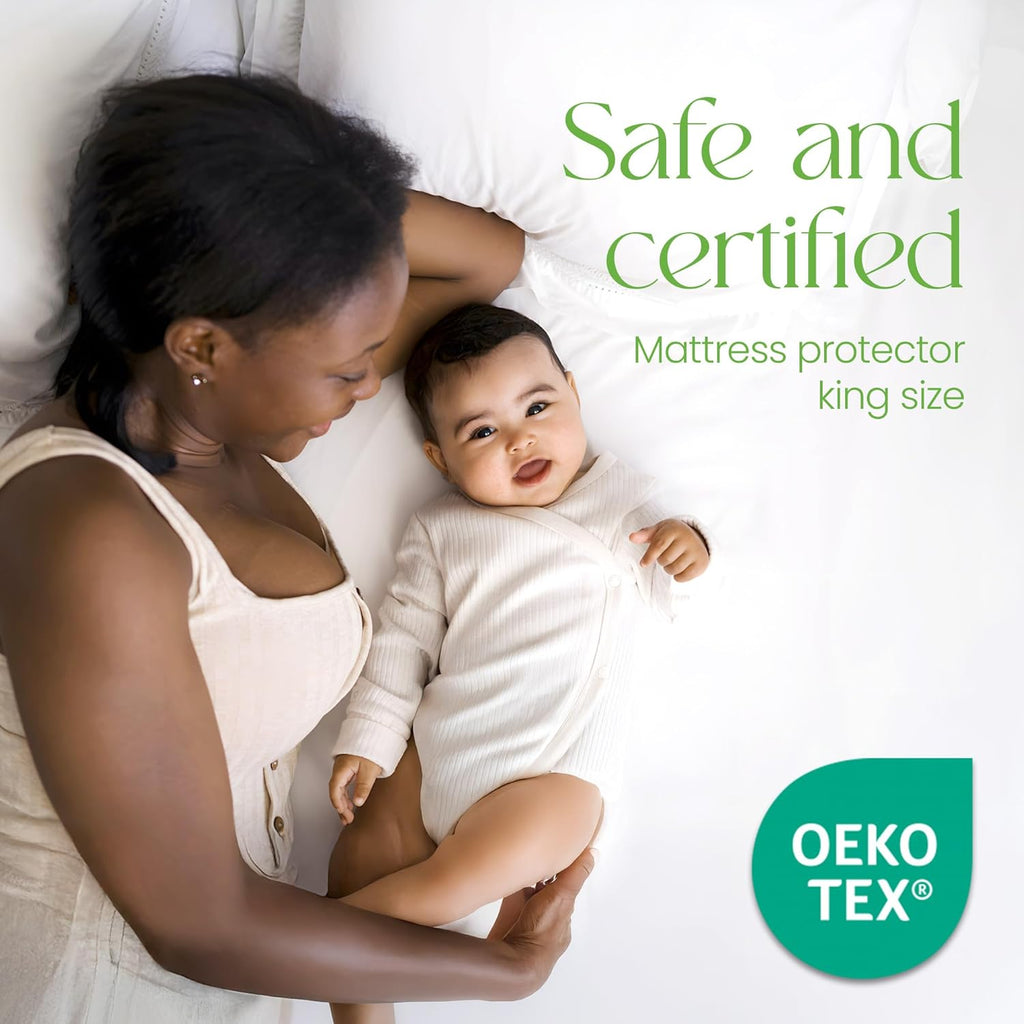 Waterproof Bamboo Mattress Protector 150x200cm – 100% Bamboo – Soft, Breathable, Deep Cooling Mattress Protector King Size