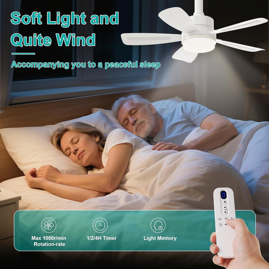 50CM LED Ceiling Fan with Remote, E27 Screw in Light, 6 Speeds, 3 Colours Stepless Dimming 2000 Lumens, Timer for Bedroom, Kitchen, Garage