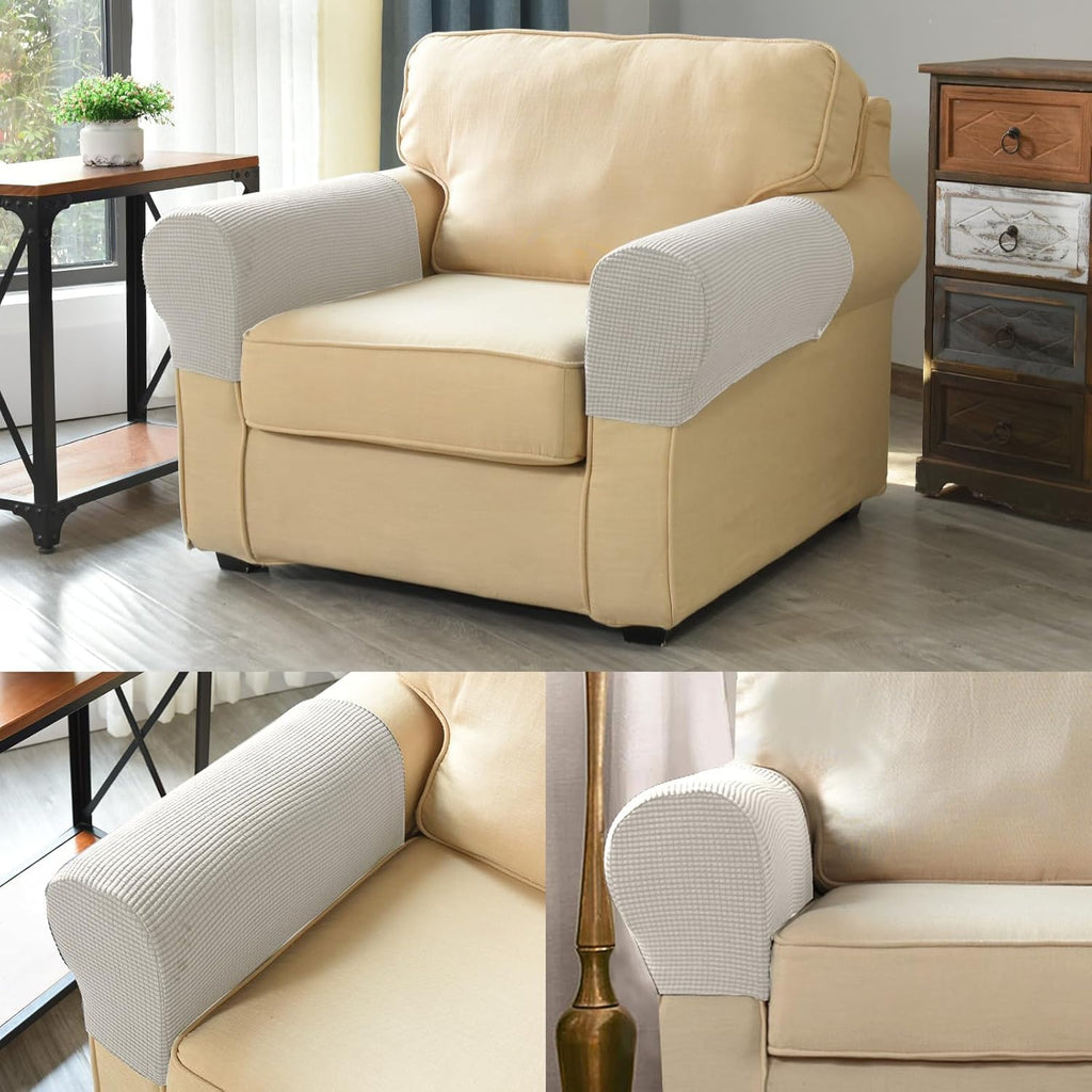 Armrest Chair Covers, Set of 4 Stretch Armrest Chair Anti-Slip Furniture Protector Slipcovers Chair Sofa Couch Protector Stretch Fit for Armchairs Sofa Couches Recliner (Lvory)