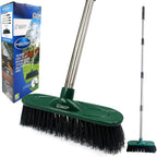 Yard Broom Outdoor Heavy Duty, 10” Garden Broom Synthetic Hard Bristle Brush Head with Strong Handle, Stiff Sweeping Brush Outdoor