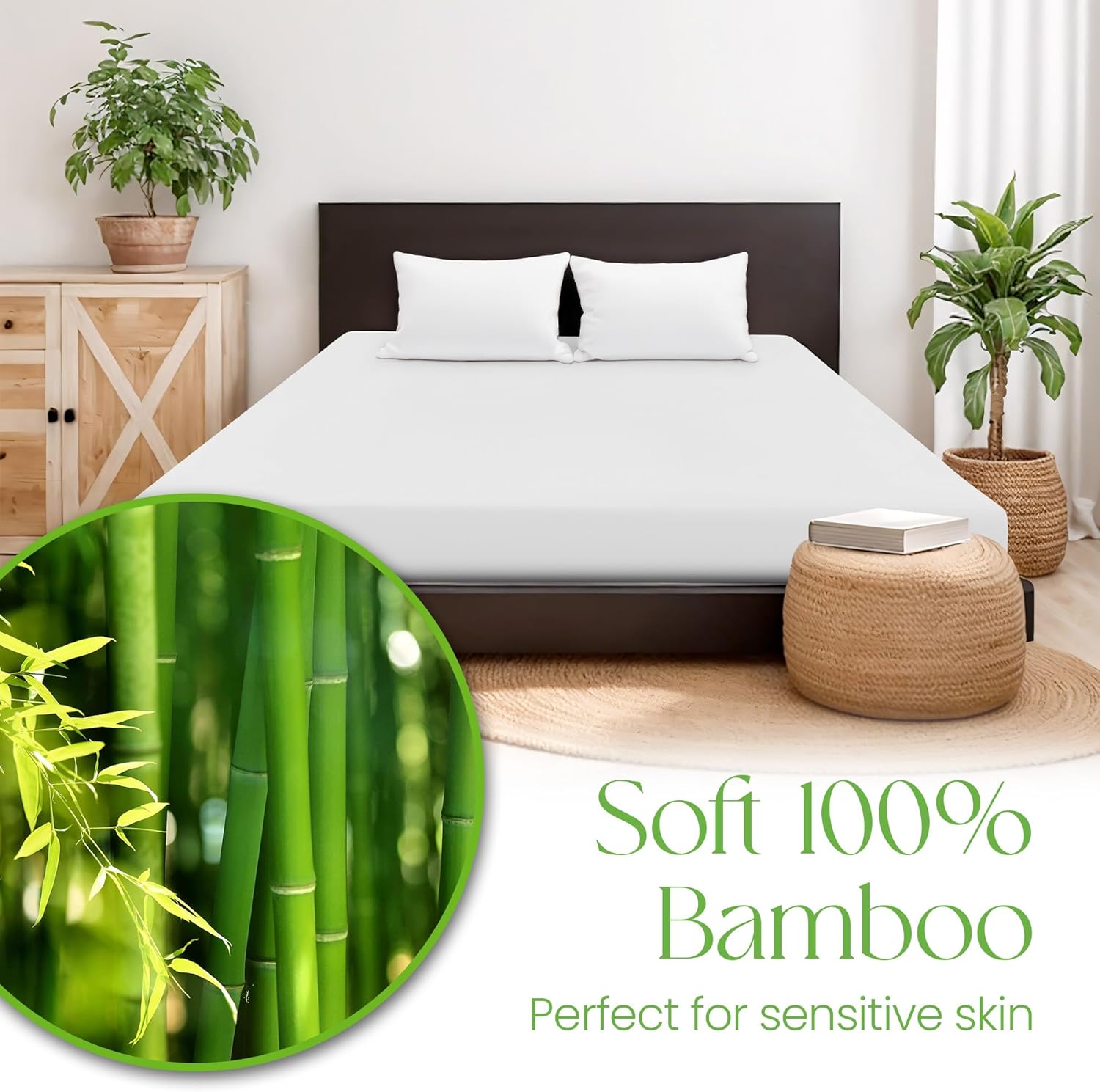 Waterproof Bamboo Mattress Protector 150x200cm – 100% Bamboo – Soft, Breathable, Deep Cooling Mattress Protector King Size