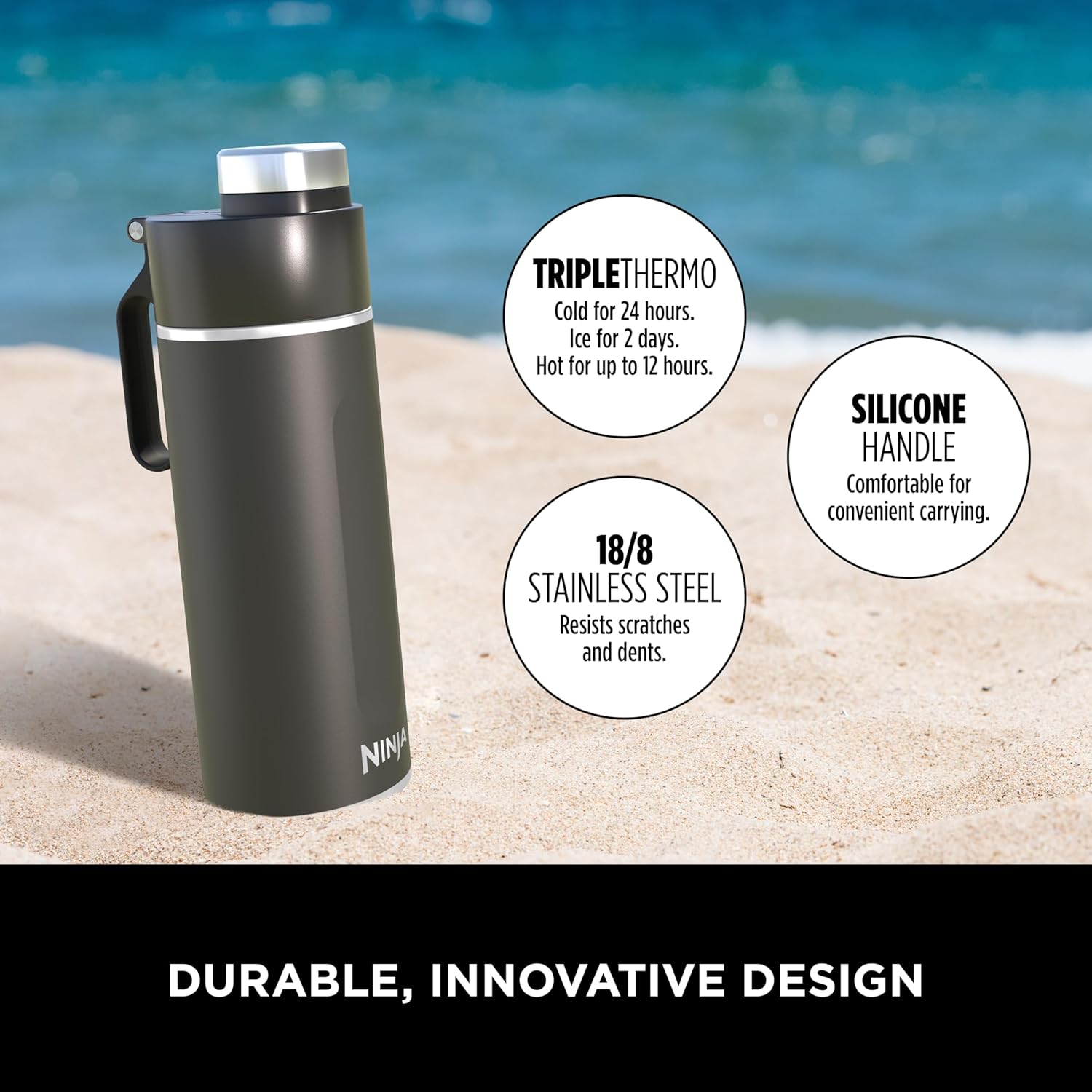 Thirsti Water Bottle and Flask 530 ML With Leak-Proof Lid, Designed For Carbonated, Hot & Cold Drinks, Ideal For Travel & Sports, Triple Insulated, Stainless Steel Bottle, Black, DW1801EUUKBK