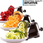 Premium Spiralizer for Vegetables with 3 Interchangeable Blades & Built-in Ribbon Blade - Professional Spiralizer with Stainless Steel Design, Strong Suction Base & Non-Slip Technology