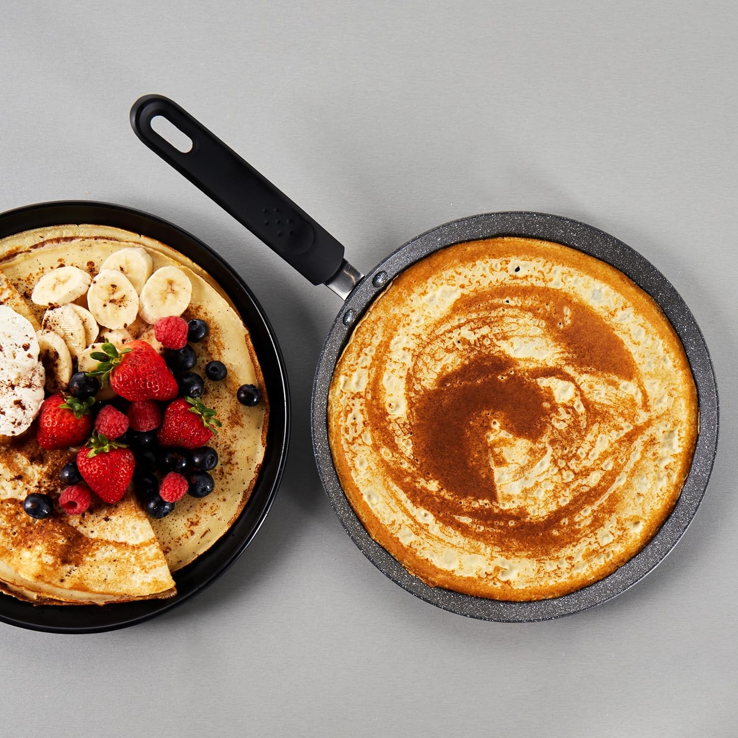 Metallic Marble Pancake Pan - 25cm Crepe Frying Pan, 9.8" Non-Stick Flat Skillet Griddle, Suitable for Induction Hobs, Soft Grip Handle, Durable Forged Aluminium, Easy Clean