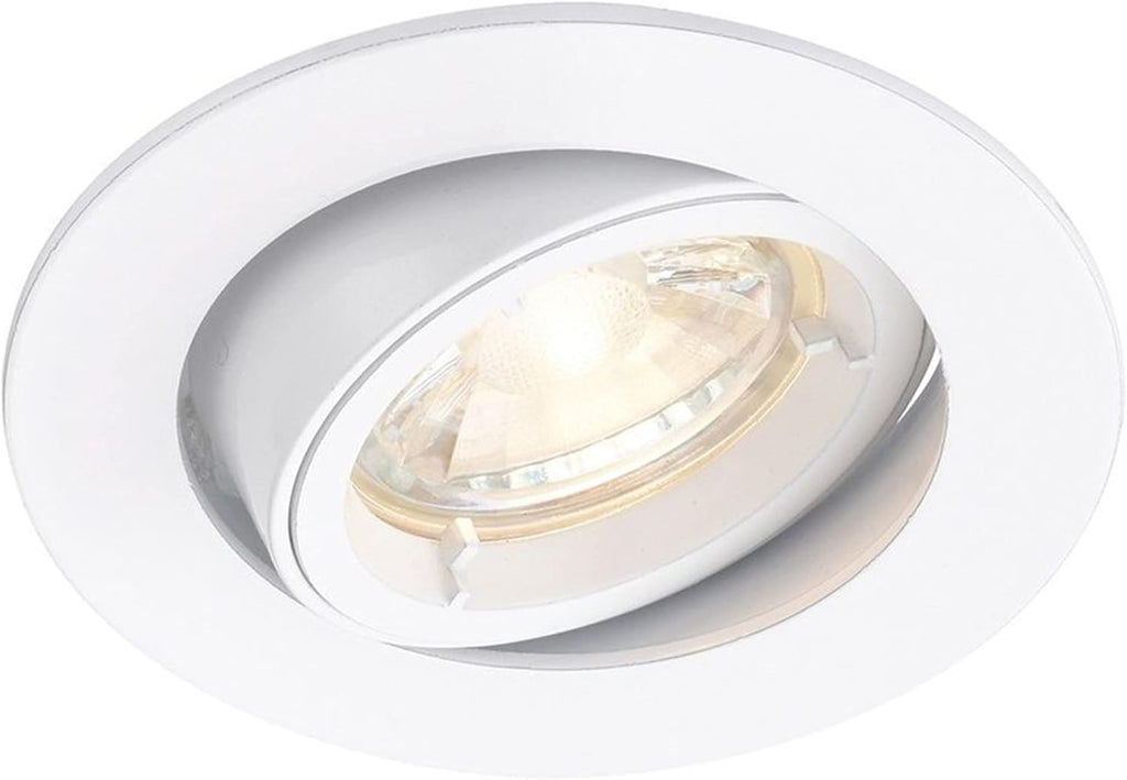 CAST Recessed Lighting - Mains Powered LED Spot Lights Downlights for Ceiling - IP20 Rated GU10 Fitting for Halogen or LED - Matt White Finish, Adjustable Tilt Version