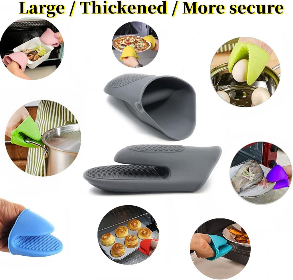 Oven Glove Thicken Silicone Pot Holder Mini Oven Mitt Heat Resistant Pinch Covers for Baking, Cooking, Bbq Grilling (grey)
