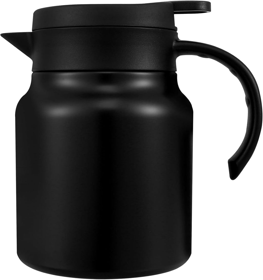 Thermal Coffee Carafe 1000ML Insulated Water Pitcher Stainless Steel Carafe with Detachable Tea Strainer Leak-Proof Vacuum Insulated for Milk Coffee Tea Hot Cold Drinks (1000ml (Black))