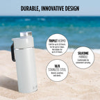 Ninja Thirsti Water Bottle and Flask 700 ML With Leak-Proof Lid, Designed For Carbonated, Hot & Cold Drinks, Ideal For Travel & Sports, Triple Insulated, Stainless Steel Bottle, White, DW2401EUUKWH