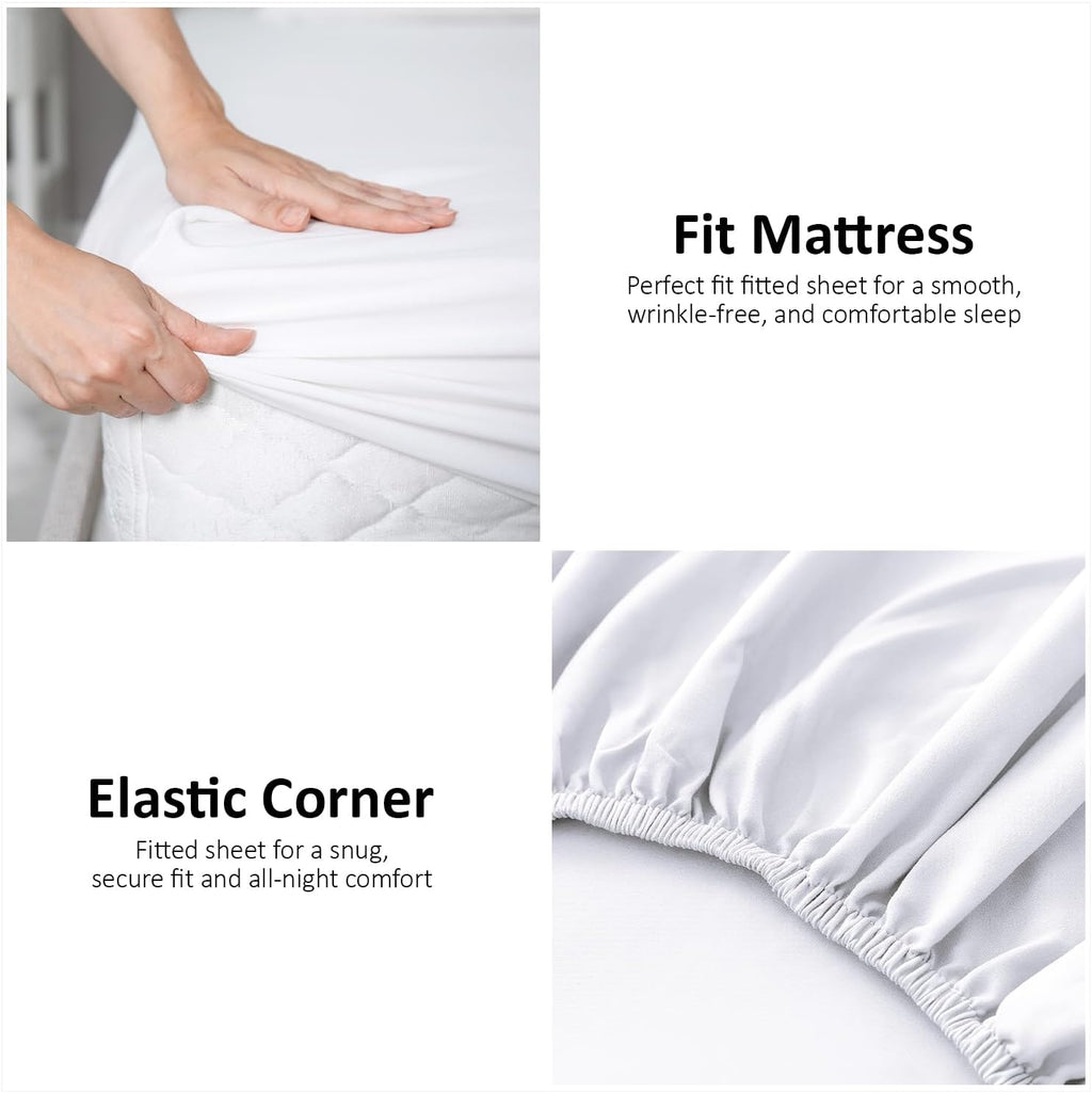 GC GAVENO CAVAILIA Super Dreamer King Size Fitted Sheet White - Plain Bedding Sheet With Elastic Corner - Polyester Fabric Bedsheet