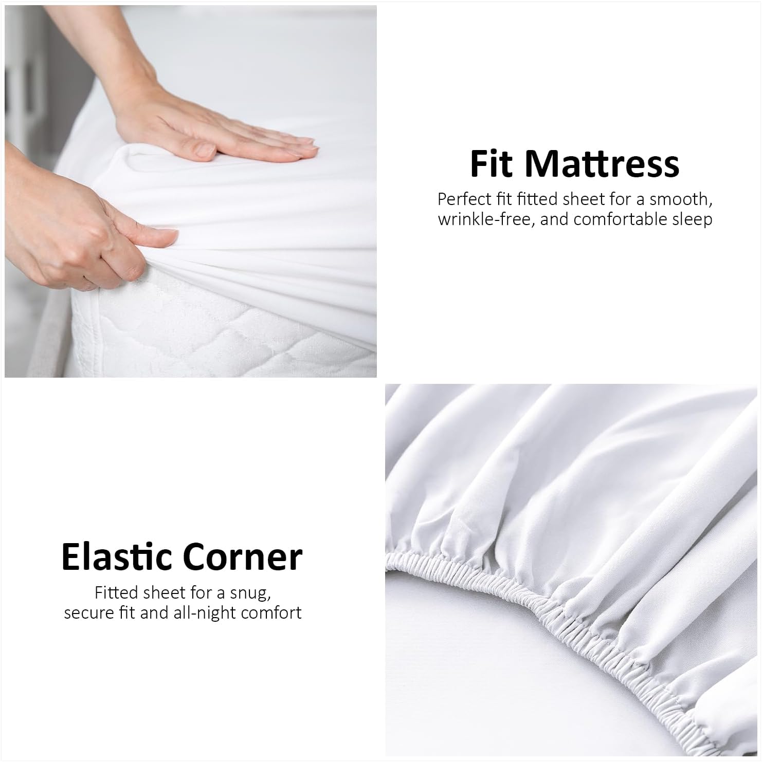GC GAVENO CAVAILIA Super Dreamer King Size Fitted Sheet White - Plain Bedding Sheet With Elastic Corner - Polyester Fabric Bedsheet