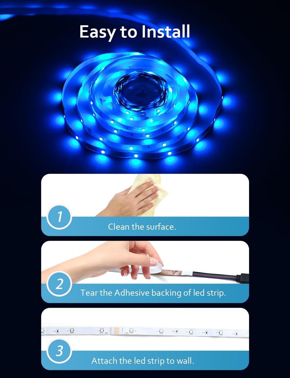 HOVVIDA LED Strip Light Lights 10M, 1x10M, 30 LEDs/Meter, 24V RGB LED Strip Light, 300 LEDs, APP and Remote Control, Music Mode, Timer Mode, LED for Bedroom, Living Room, Kitchen, Party