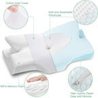 Cervical Memory Foam Pillow for Neck Pain Orthopedic Neck Pillow for Shoulder Pain Ergonomic Head Neck Support Pillow for Side/Back/Stomach Sleepers with Removable Cover (Blue)
