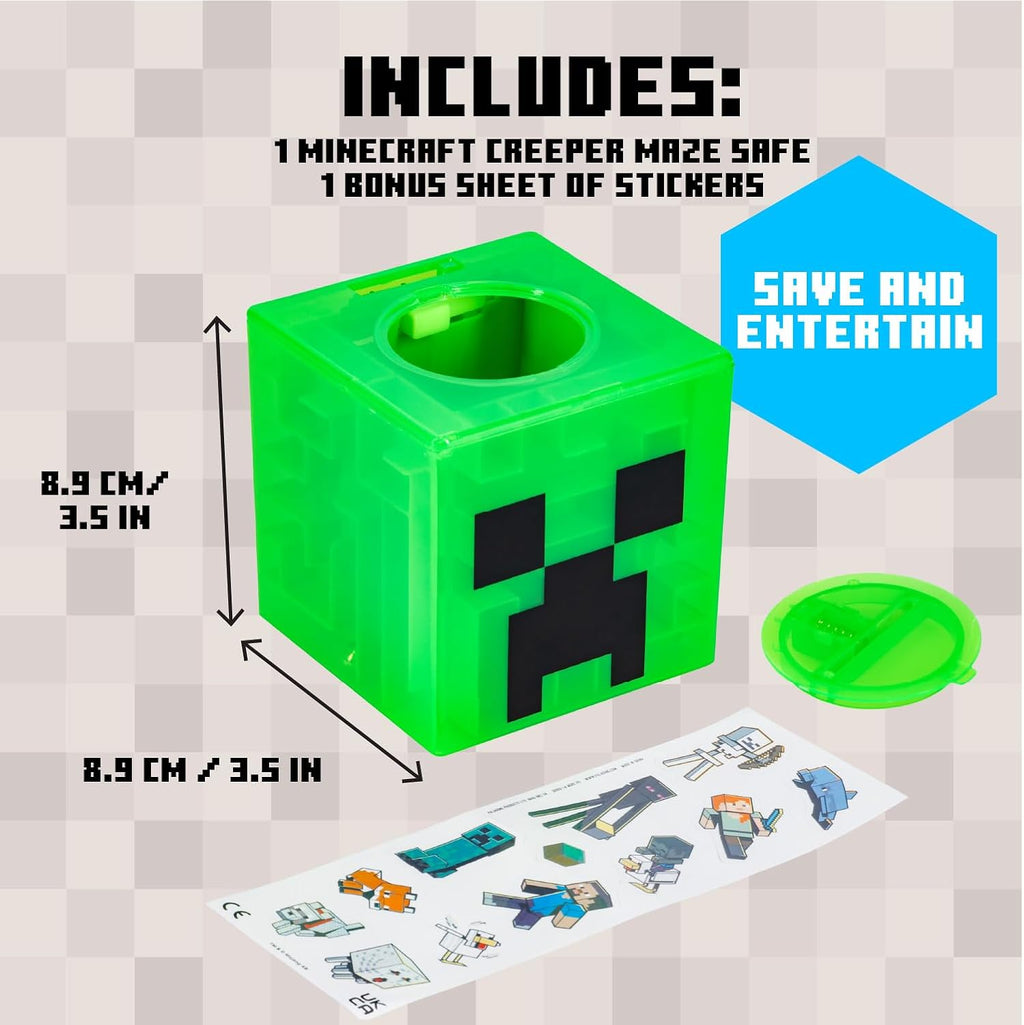 Minecraft Creeper Maze Safe - Officially Licensed Piggy Bank, Complete The Maze to Unlock Money, Collectible Includes with Decorative Stickers, Gift for Gamers | Paladone