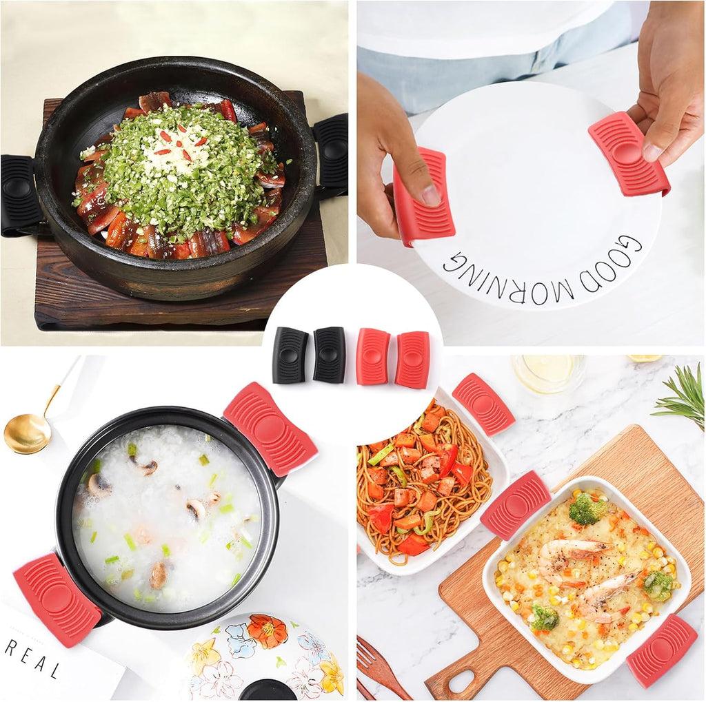 Pot Holder Set – 4 Silicone Pan Handle Covers & 2 Pieces Hot Handle Holders – Heat Resistant & Non-Slip Handle Grips for Frying Pans, Skillets & Griddle Pans