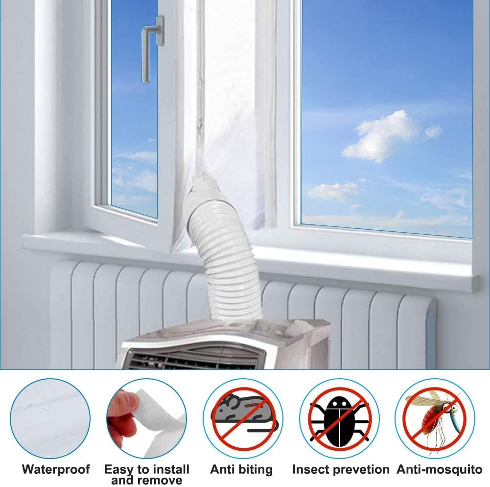 AC Window Seal,Portable Universal Window Kit for Mobile Air Conditioner Unit and Tumble Dryer 400cm/158Inch,Hot Air Stop Air Exchange Guards with Zip and Adhesive Fastener Secondary image
