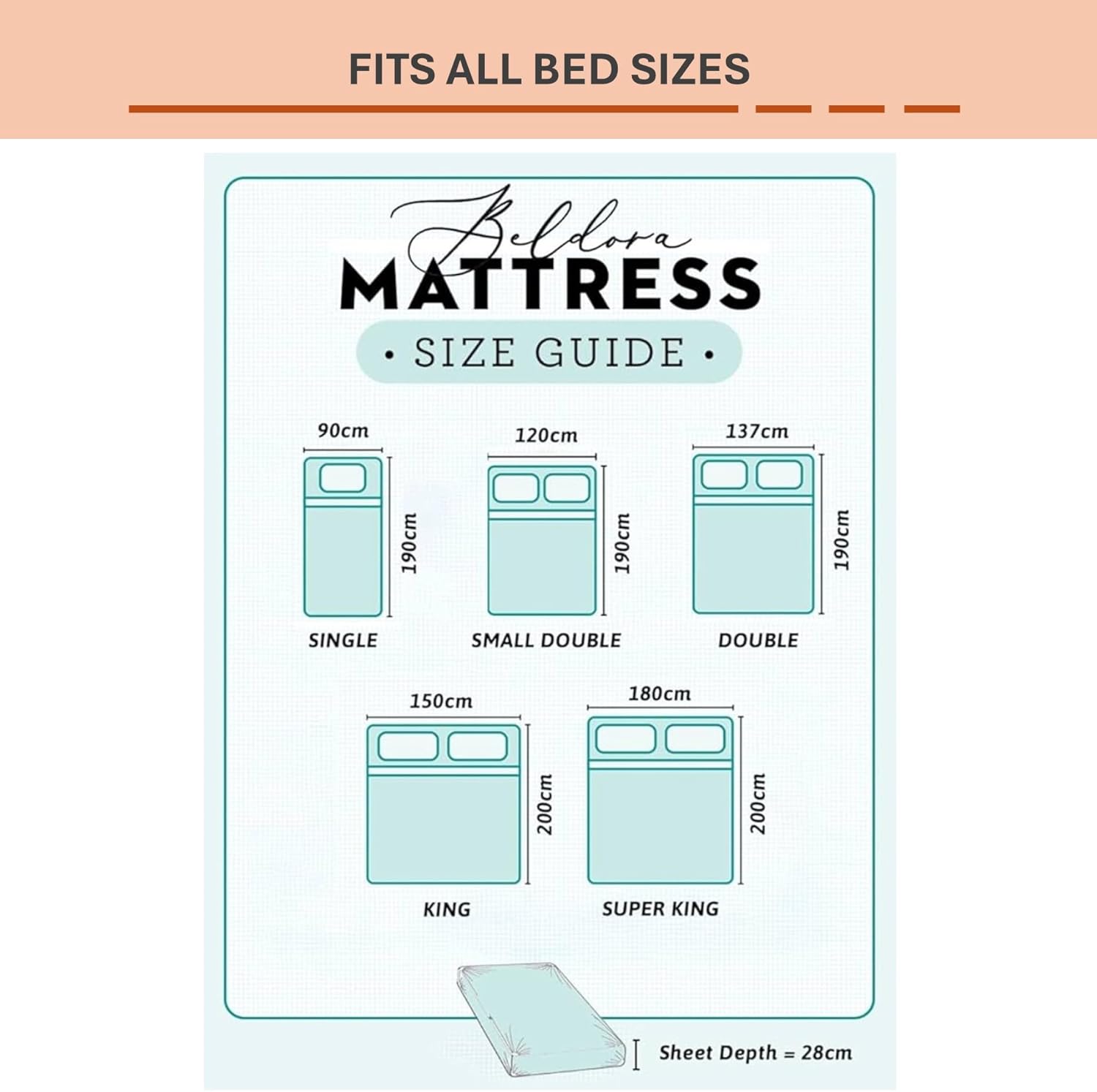 Anti-Allergy Anti-Bacterial Brushed Microfibre Polyester Fitted Bed Sheet - 28cm Depth, Easy Care, Fade Resistant (Teal, 4ft Small Double)