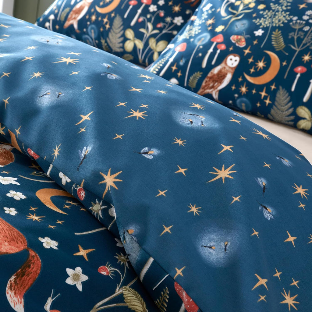 Enchanted Twilight Animals Reversible King Duvet Cover Set with Pillowcases Navy Blue