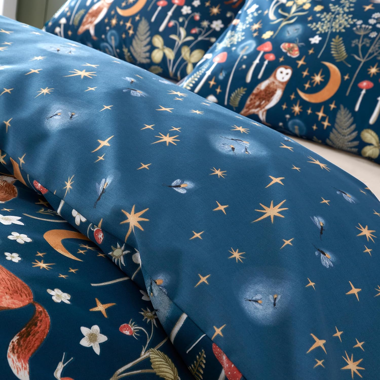Enchanted Twilight Animals Reversible King Duvet Cover Set with Pillowcases Navy Blue