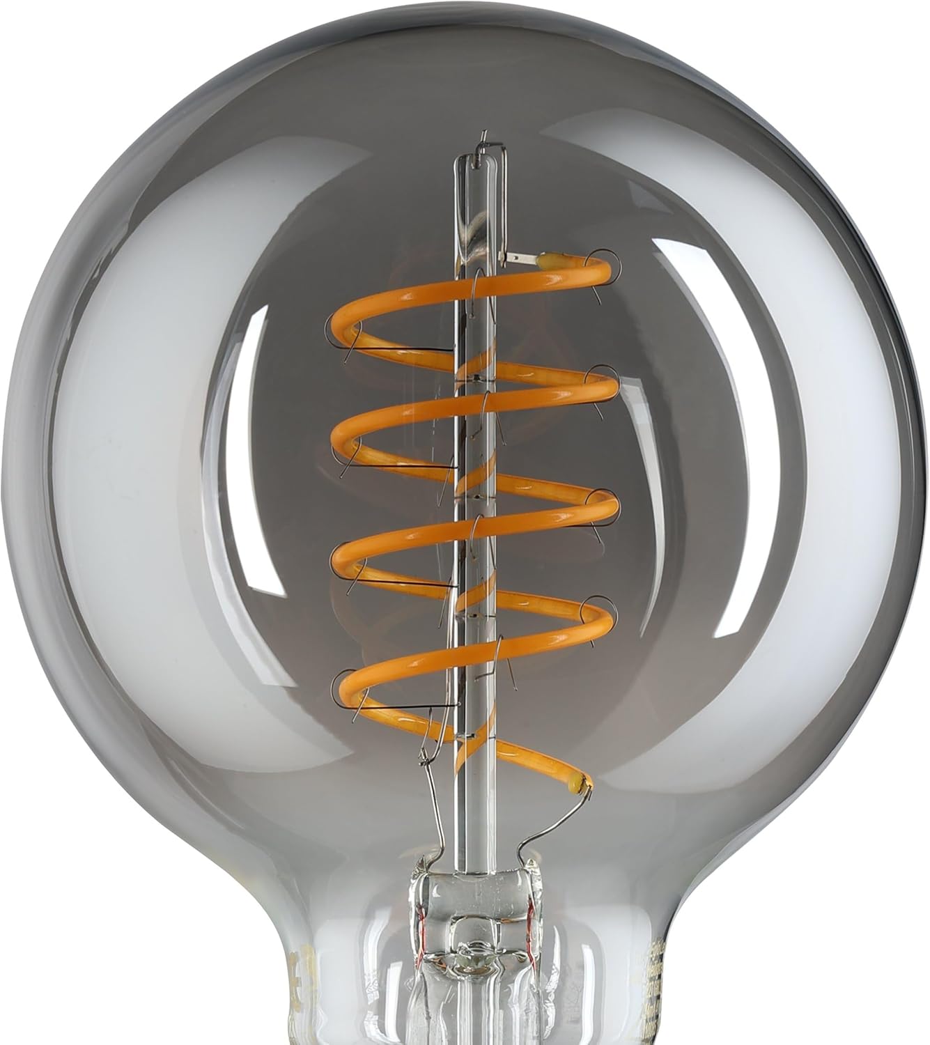 Dimmable E27 LED globe, vintage spiral filament light bulb, Edison lamp for retro lighting, 4 watt, 100 lumen, warm white glow, black transparent, 2000k, G80, Ø 3"