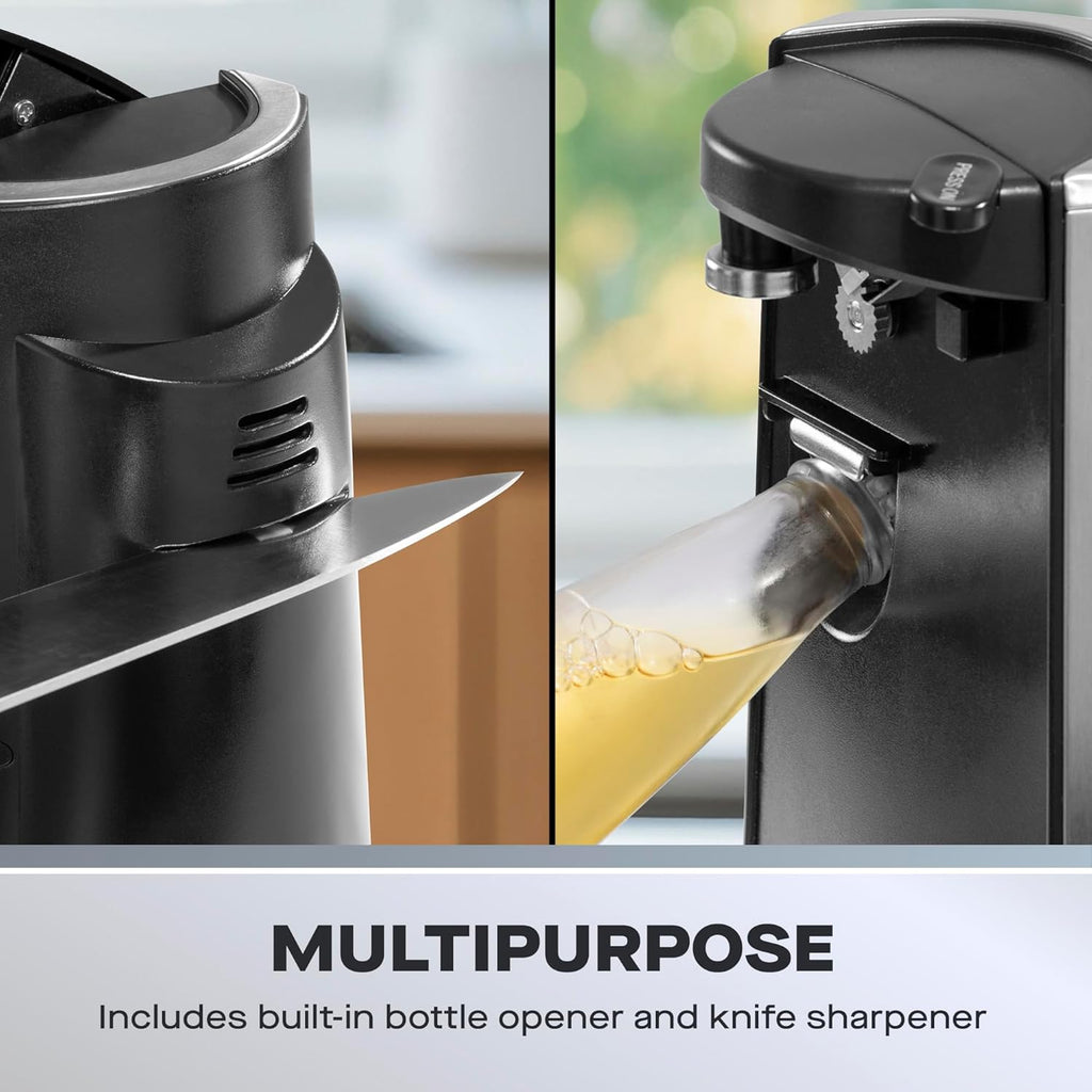 Electric Tin Can Opener SDA2313 Multifunction Knife Sharpener Bottle Opener, Hands Free 60W Black Silver