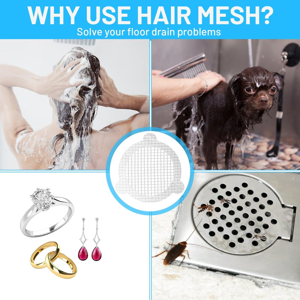 (25 Pack) Disposable Drain Cover & Drain Snake Stickers - 9cm Round Shower Drain Cover & Hair Catcher for Shower Drain - Perfect for Bath & Kitchen - Mesh Stops Human & Pet Hair