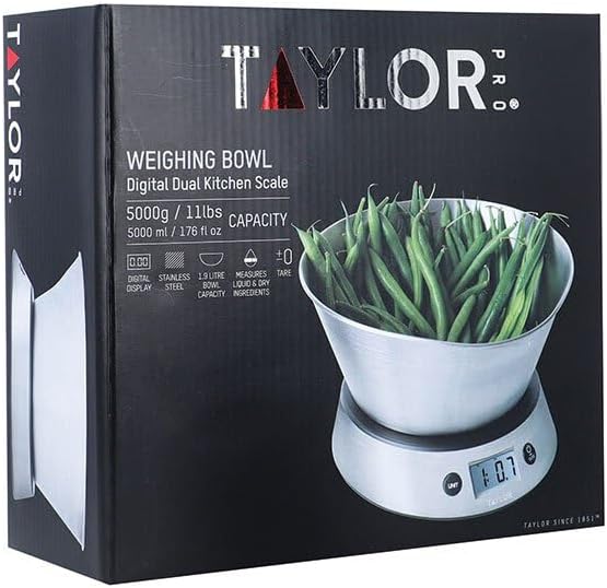 Pro Digital Kitchen Food Scales with Removable Bowl, Professional Standard with Tare Feature and Precision Accuracy, Stainless Steel Finish, Weighs 5 kg Capacity, Silver