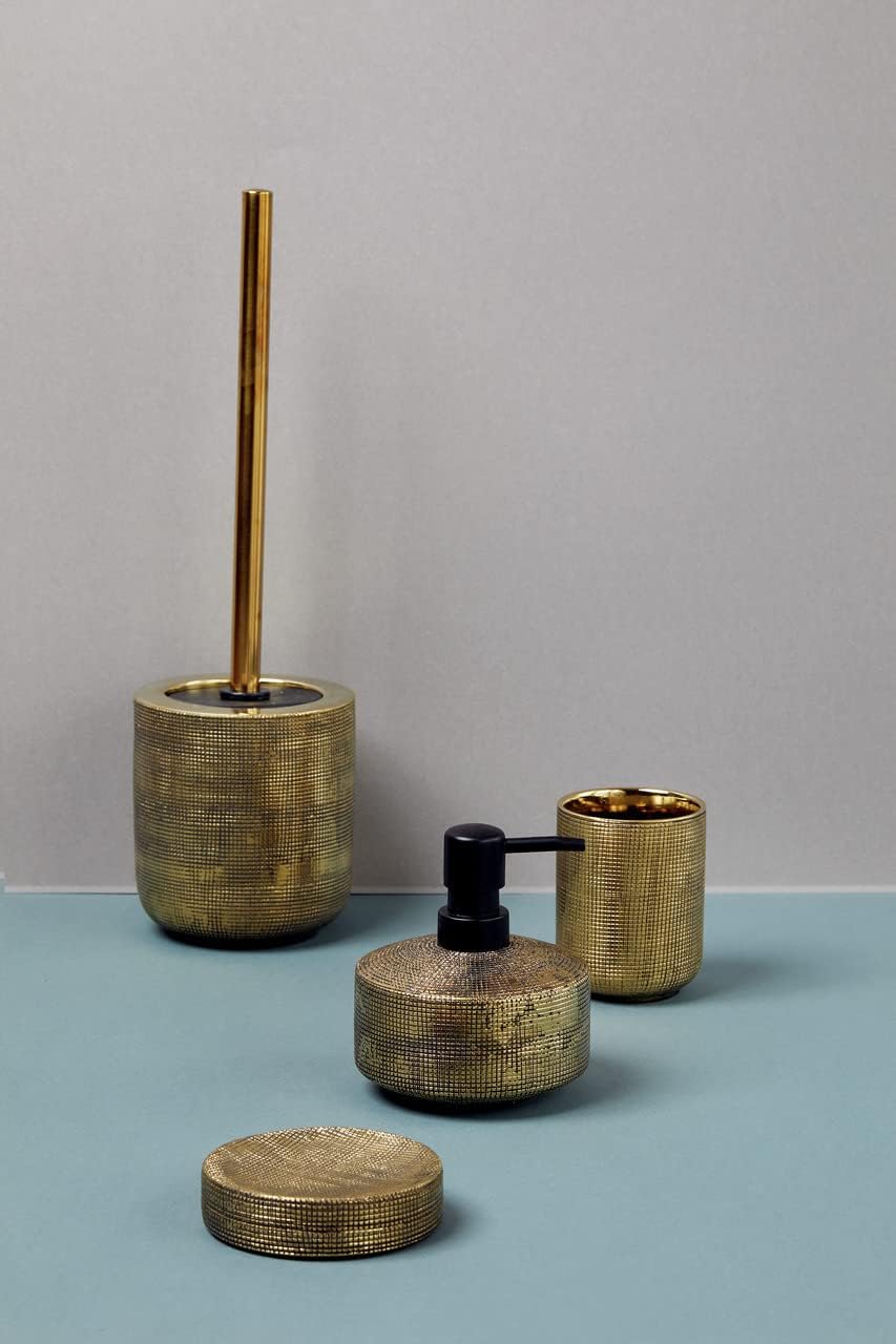 Rivara Toilet Brush Holder in Elegant Design Hand-Painted Including Toilet Brush with Interchangeable Brush Head Diameter 8 cm Diameter 11.5 x 40 cm Gold