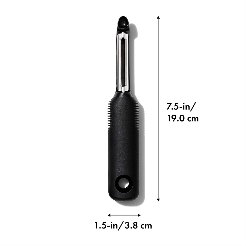 Good Grips Swivel Peeler – Twin Stainless Steel Blades for Apples, Potatoes & More – Built-in Potato Eyer – Non-Slip Handle – Dishwasher Safe Peeler for Tough-Skinned Fruit & Vegetables