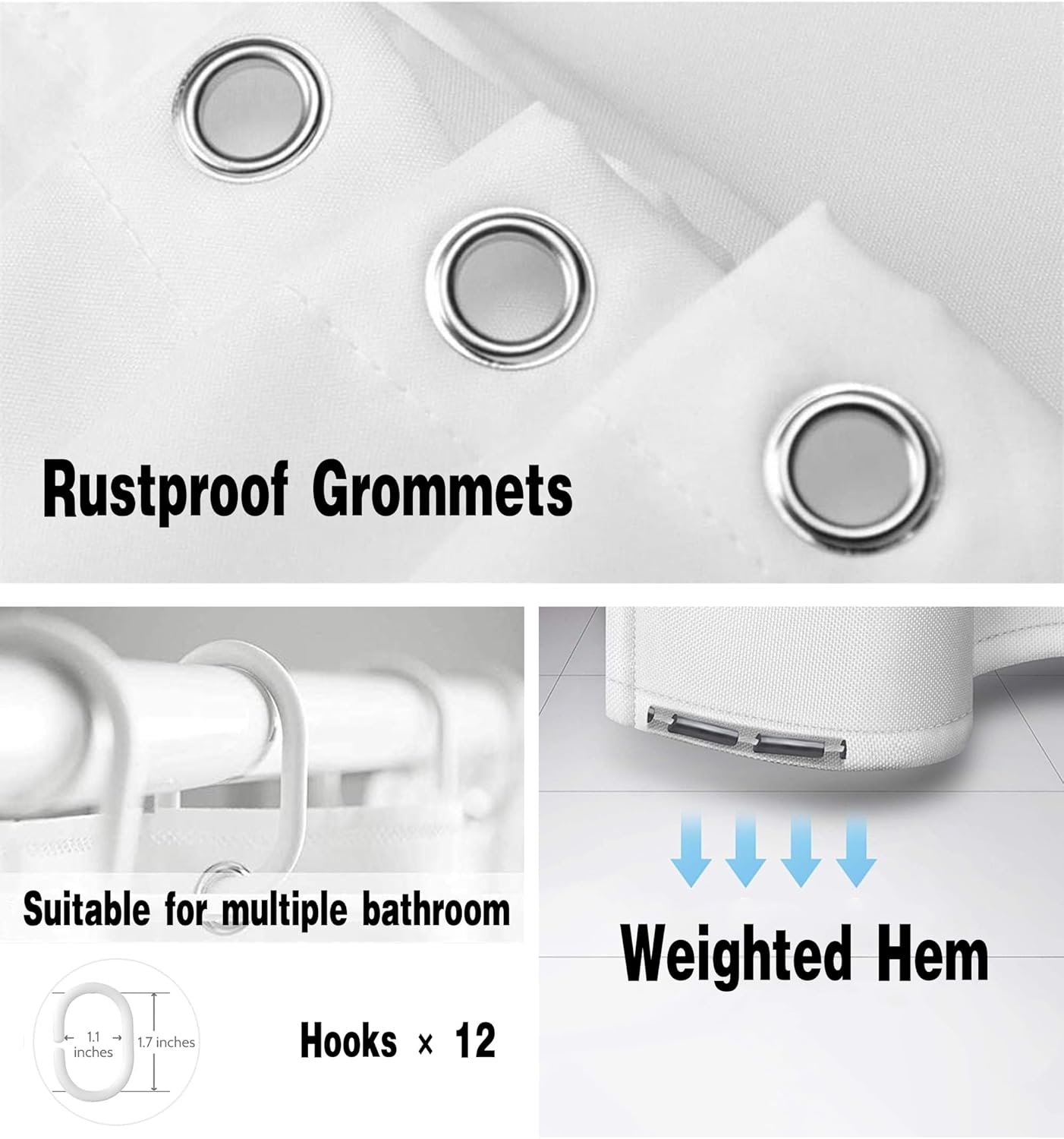 Shower Curtain 200 x 200cm Mildew Resistant Geometric Thick Polyester Fabric Bathroom Shower Curtain Waterproof Washable Bath Curtain with Hooks, Weighted Hem