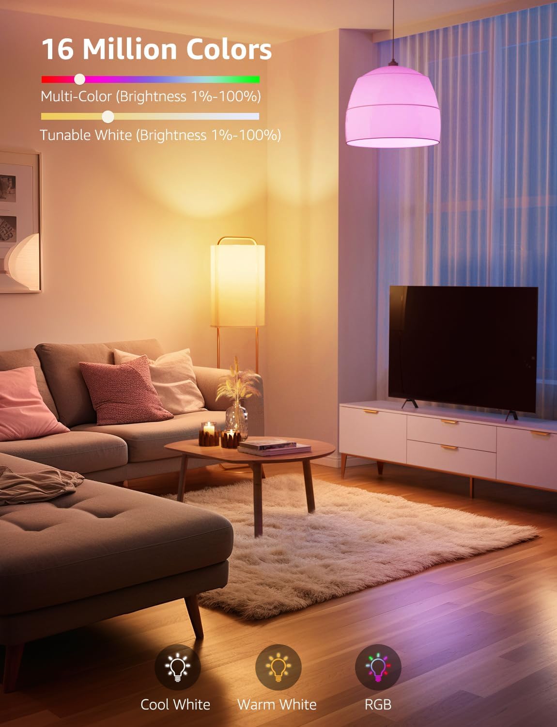 AI Smart Bulb E27, Music Sync WiFi Bulb, Voice Control Smart Screw Bulb, Colour Changing Light Bulbs, RGBCCT, Work with Alexa & Google Assistant, Personalized AI Lighting Designer