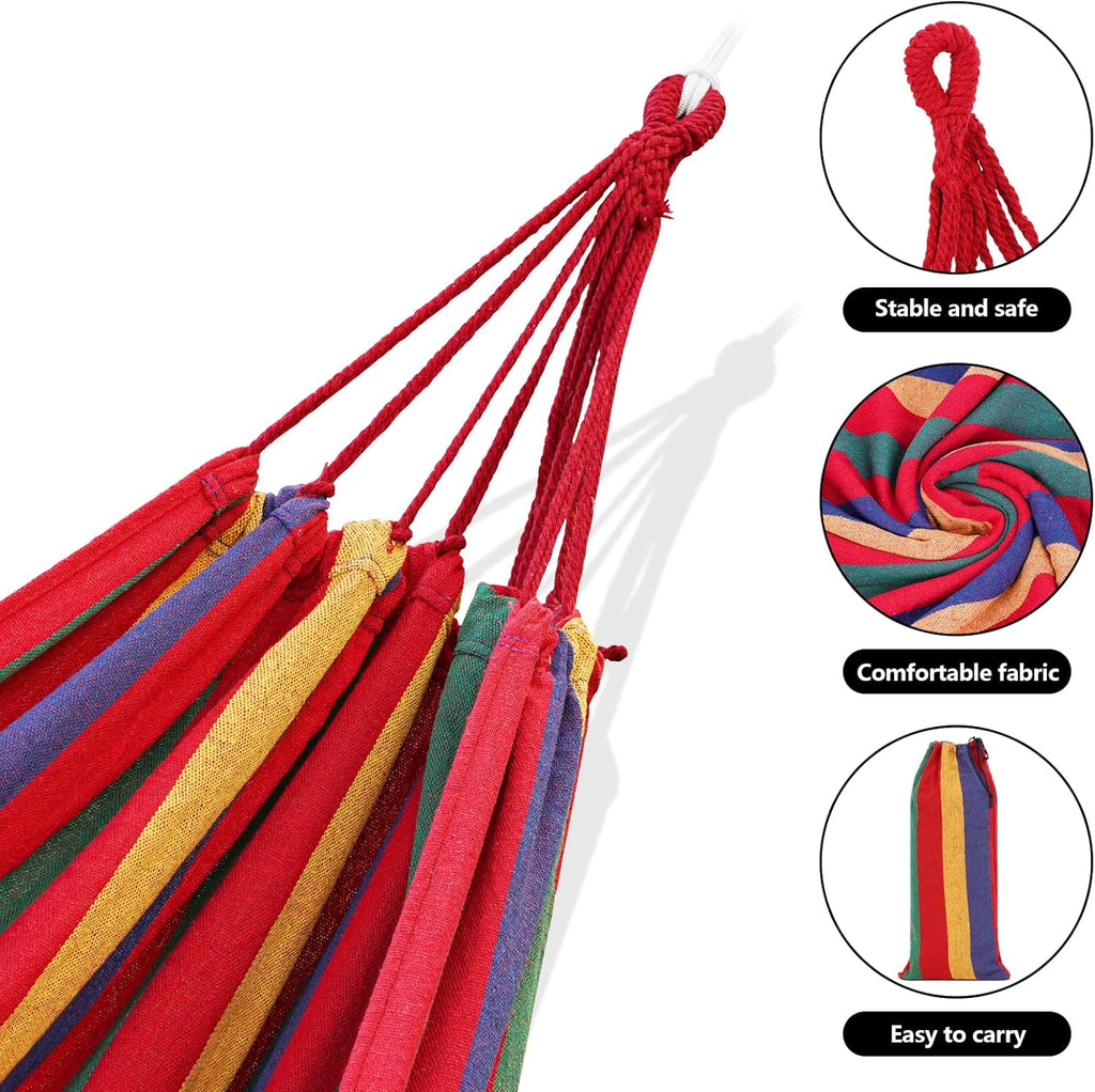 Hammock Garden Camping Swing Portable 2 Person Outdoor 190 x 150 cm Beach Travel sleeping Canvas 150kg Load Capacity (Red)