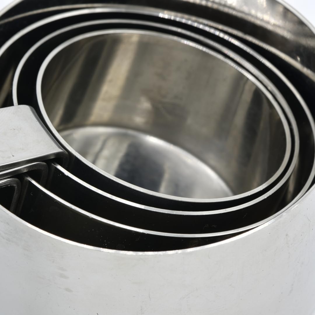 Stainless Steel Measuring Cups, Set of 4, Measurements in Millilitres and Cups, Nest Neatly for Storage, Metallic Silver