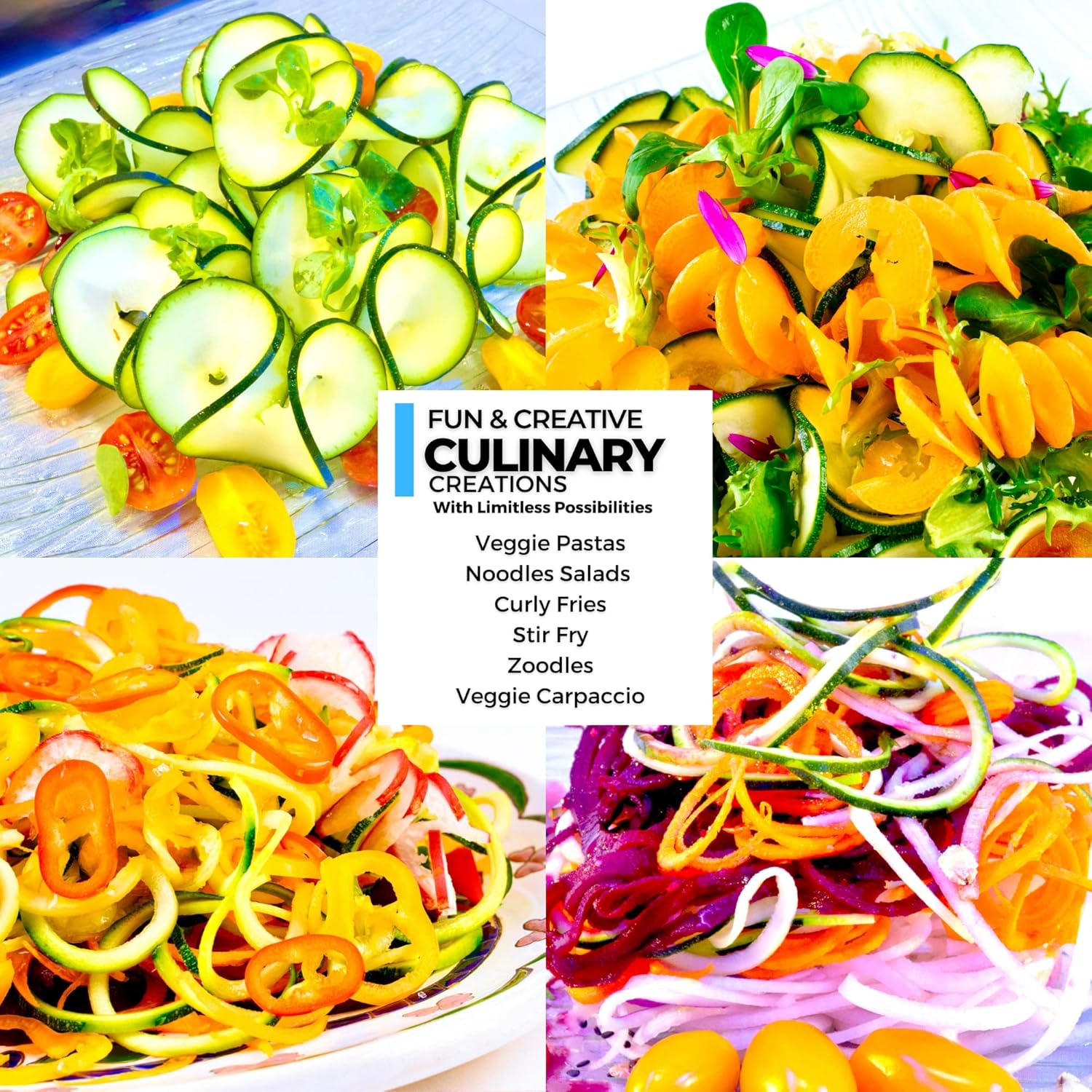 Premium Spiralizer for Vegetables with 3 Interchangeable Blades & Built-in Ribbon Blade - Professional Spiralizer with Stainless Steel Design, Strong Suction Base & Non-Slip Technology