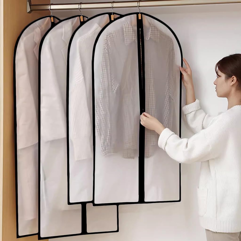 Garment Bags,5PCS Dustproof Garment Covers PEVA Translucent Clothes Covers with Zip Moth Proof Suit Protector Bags Waterproof Dress Covers for Shirts Coats Costumes (60X140CM)
