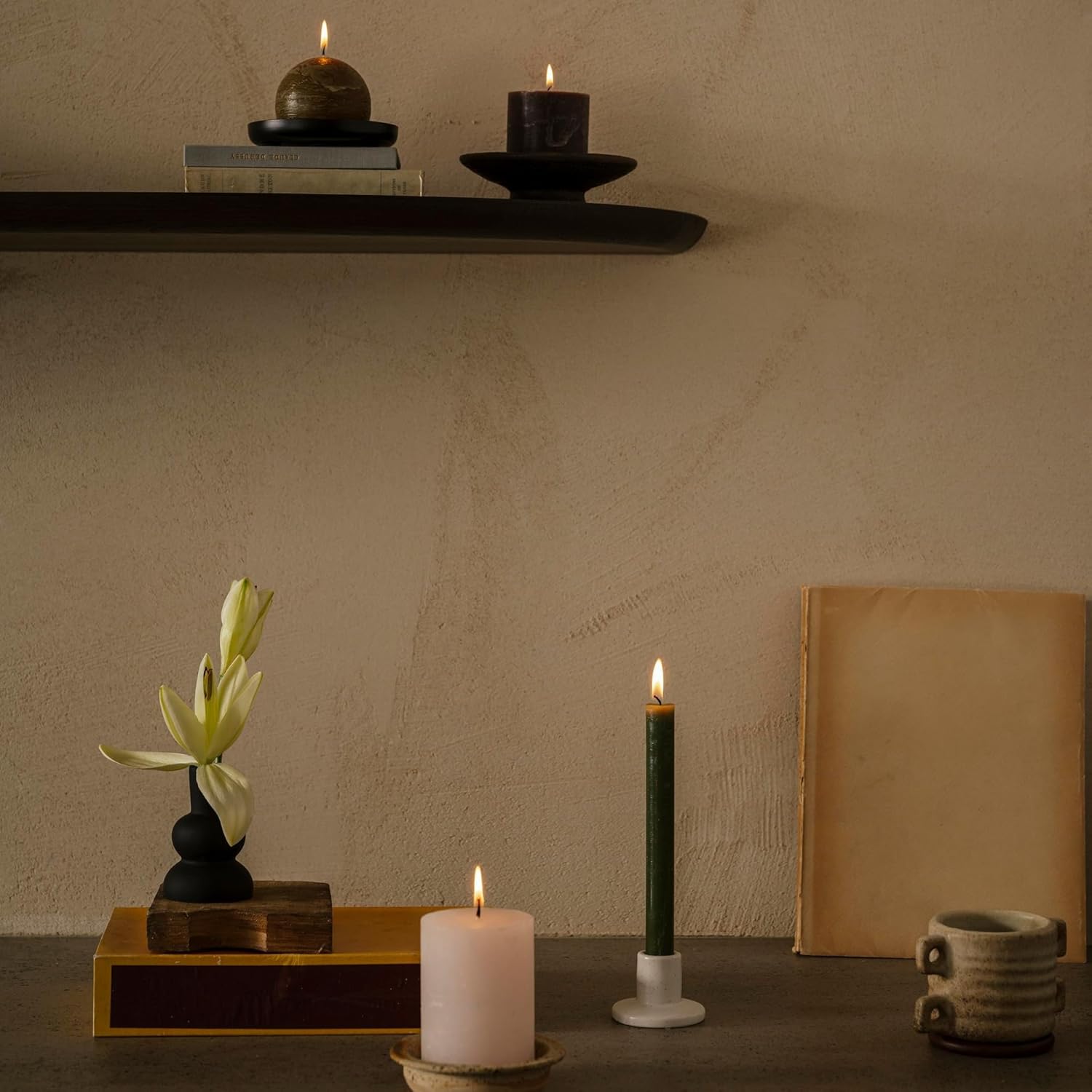 Spaas Rustic Pillar Candle 80/110 mm 65h, Dark Green