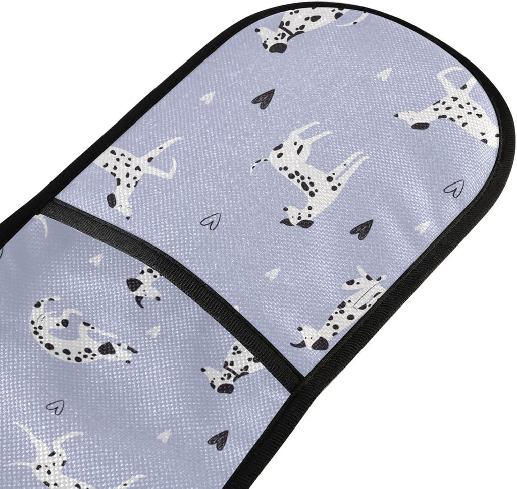 Double Oven Gloves Purple Dalmatian Dog Heart Heat Resistant Pot Holder Oven Mitt Gloves for BBQ Cooking Baking Grilling Microwave