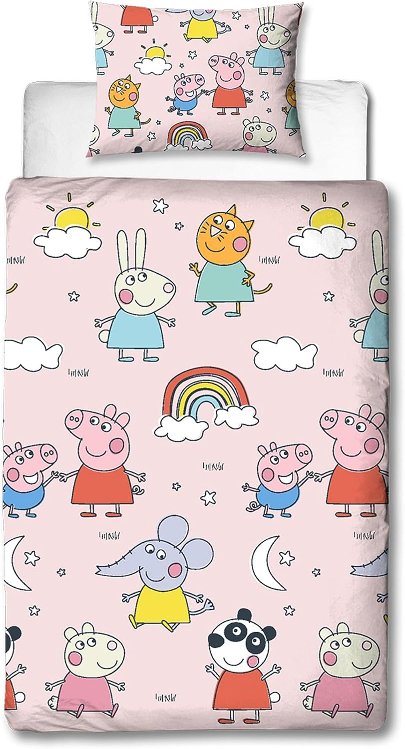 Character World Peppa Pig and Friends Official Single Bed Duvet Cover Set | Colourful Playful Design Reversible 2 Sided Bedding Including Matching Pillow Case Main image