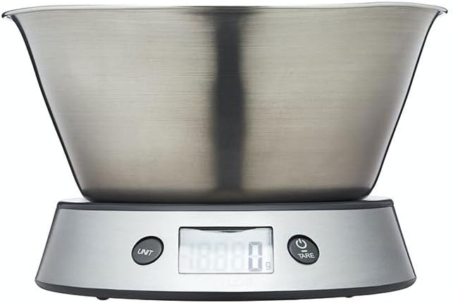 Pro Digital Kitchen Food Scales with Removable Bowl, Professional Standard with Tare Feature and Precision Accuracy, Stainless Steel Finish, Weighs 5 kg Capacity, Silver