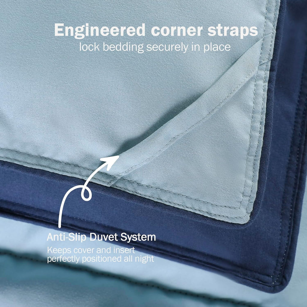 3 Pieces Navy Blue Coverless Duvet King - 240 x 220cm - Cassette Box Construction - Corner Duvet Tabs - Solid Reversible 10.5 Tog Comforter - 100% Down Alternative & Breathable Bedding